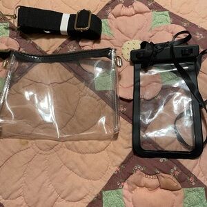 Stadium bag with zipper and strap and separate lanyard holder